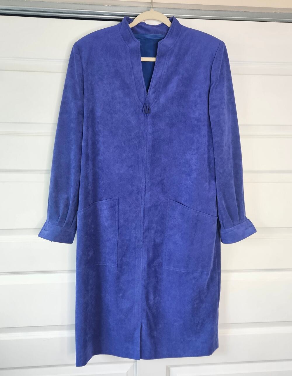 Vintage Cobalt Blue Faux Suede Zip Hostess Duster Robe Lounge Long Coat XL